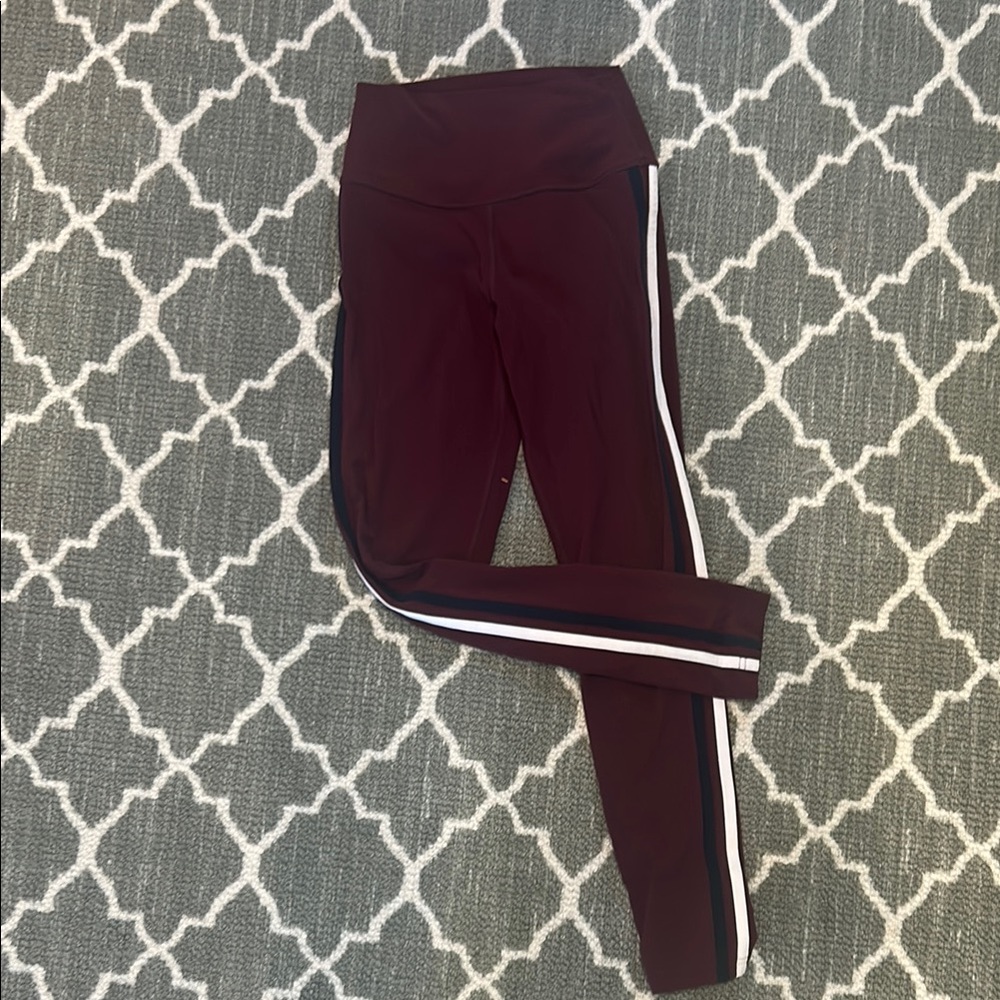 Splits59 Burgundy Leggings with Black and White Stripes